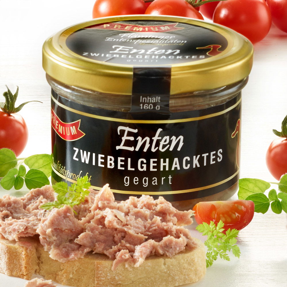 Enten-Zwiebelgehacktes im Glas