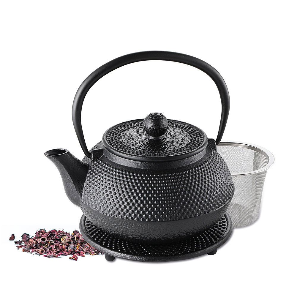 Gusseisen-Teekanne mit Edelstahlfilter und Untersetzer