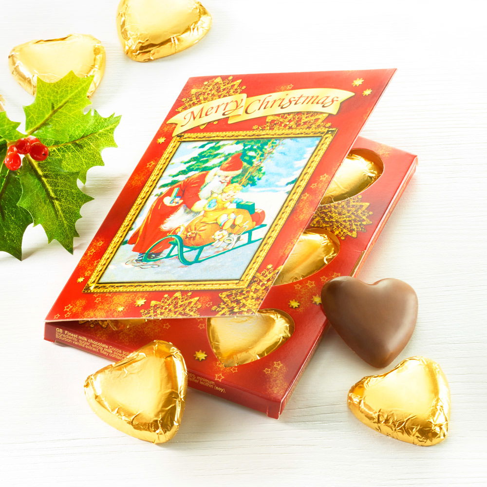 Grußkarte Weihnachten mit Schokoherzen