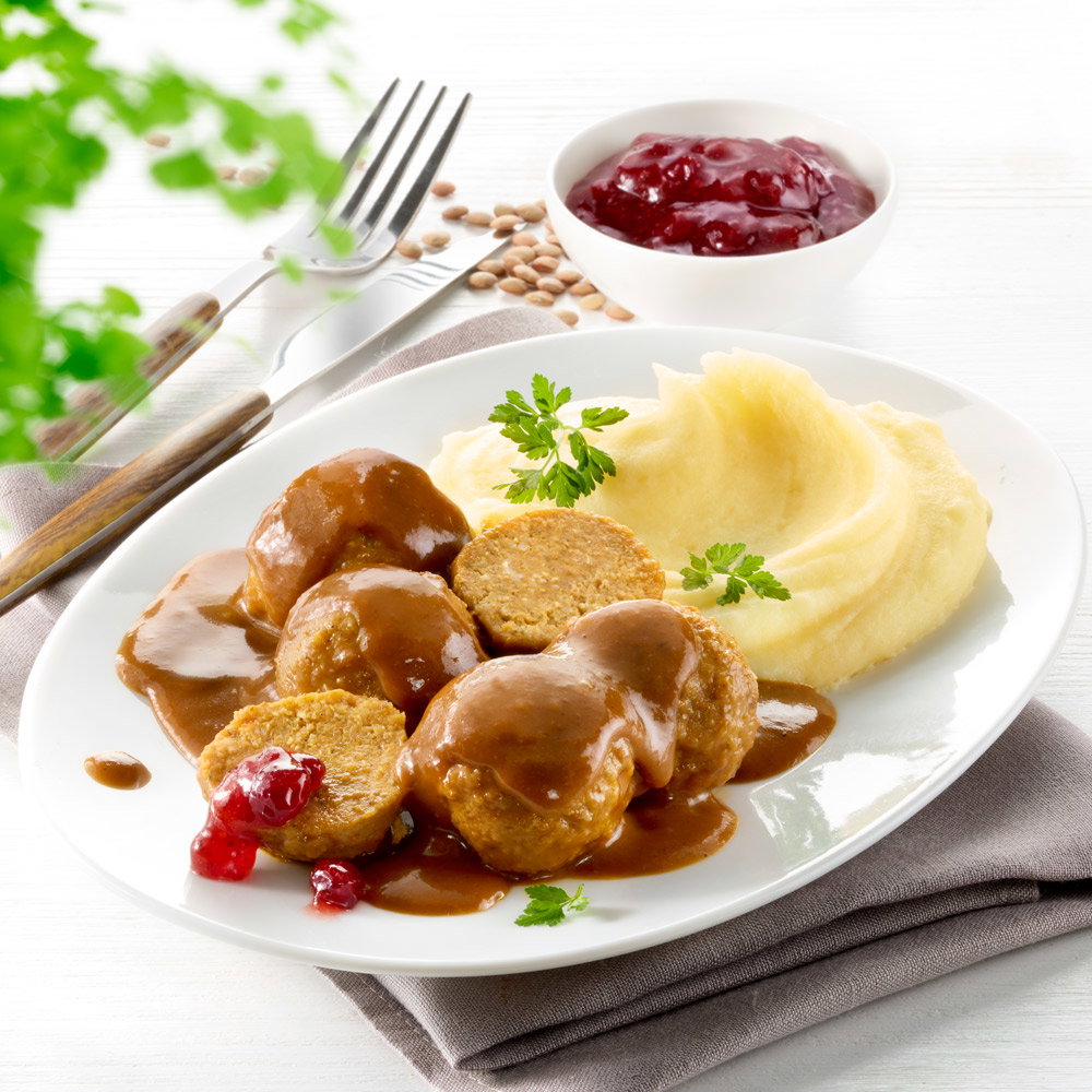 Schrader Linsenbällchen Schwedische Art in Pilzrahmsauce Bio