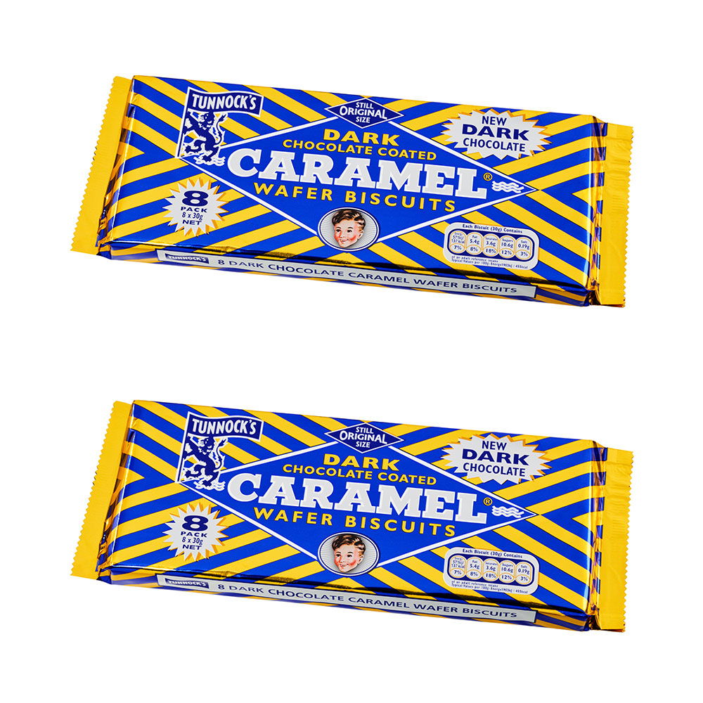Tunnock's Waffel-Riegel aus Zartbitterschokolade mit Karamell 2er-Set