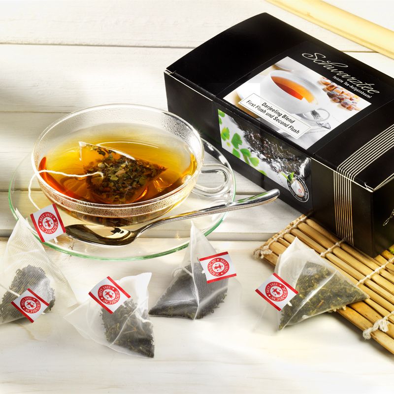 Schrader Teebeutel Schwarzer Tee Darjeeling Blend First und Second Flush Bio