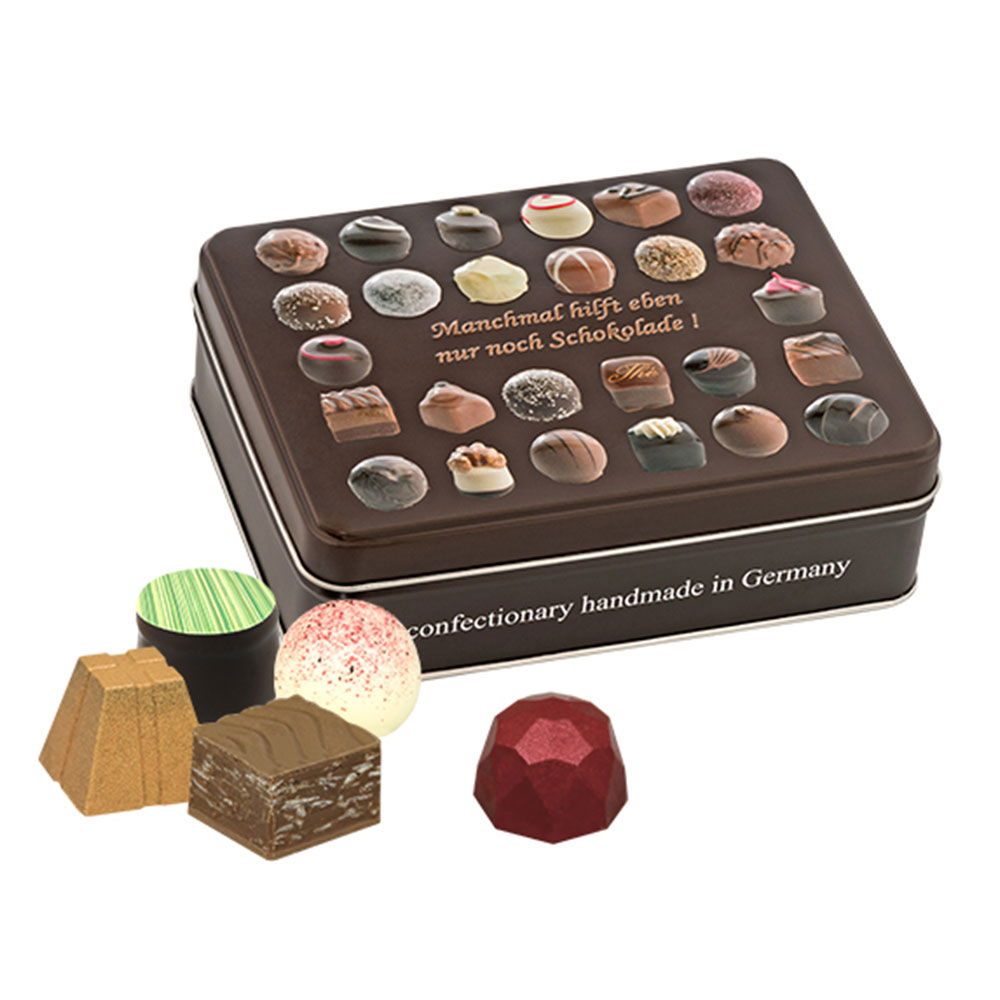 Präsentdose "Manchmal hilft eben nur noch Schokolade!"