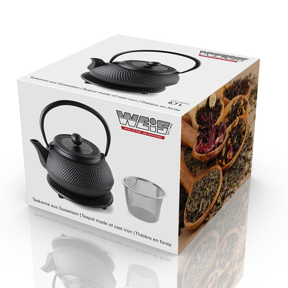 Gusseisen-Teekanne mit Edelstahlfilter und Untersetzer