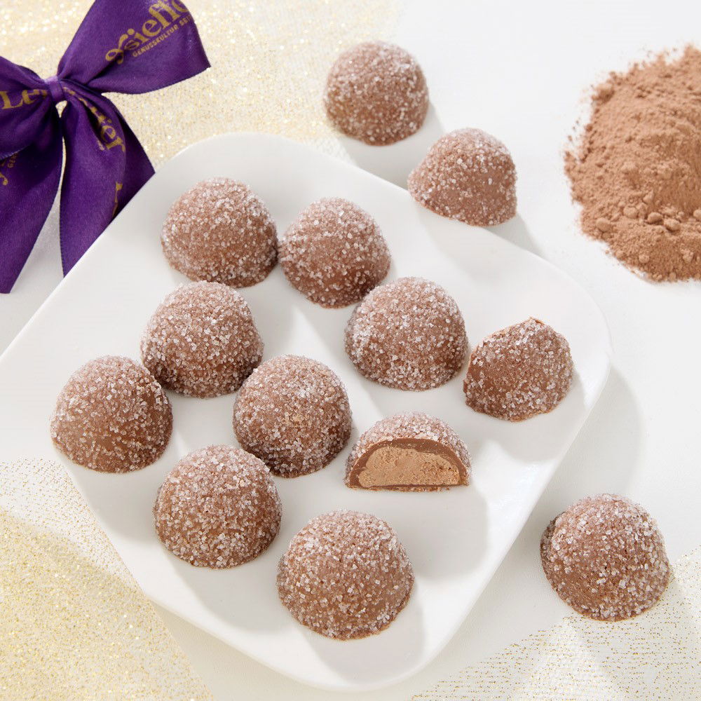 Leysieffer Pralinen "Die Himmlischen" in Cellobeutel mit lila Schleife