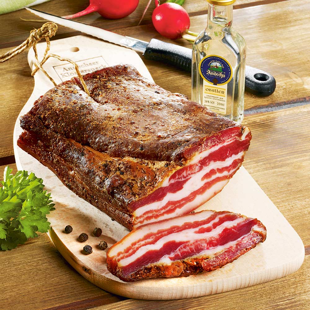 Andechser Klosterspeck mit Andechser Obstler, im Set
