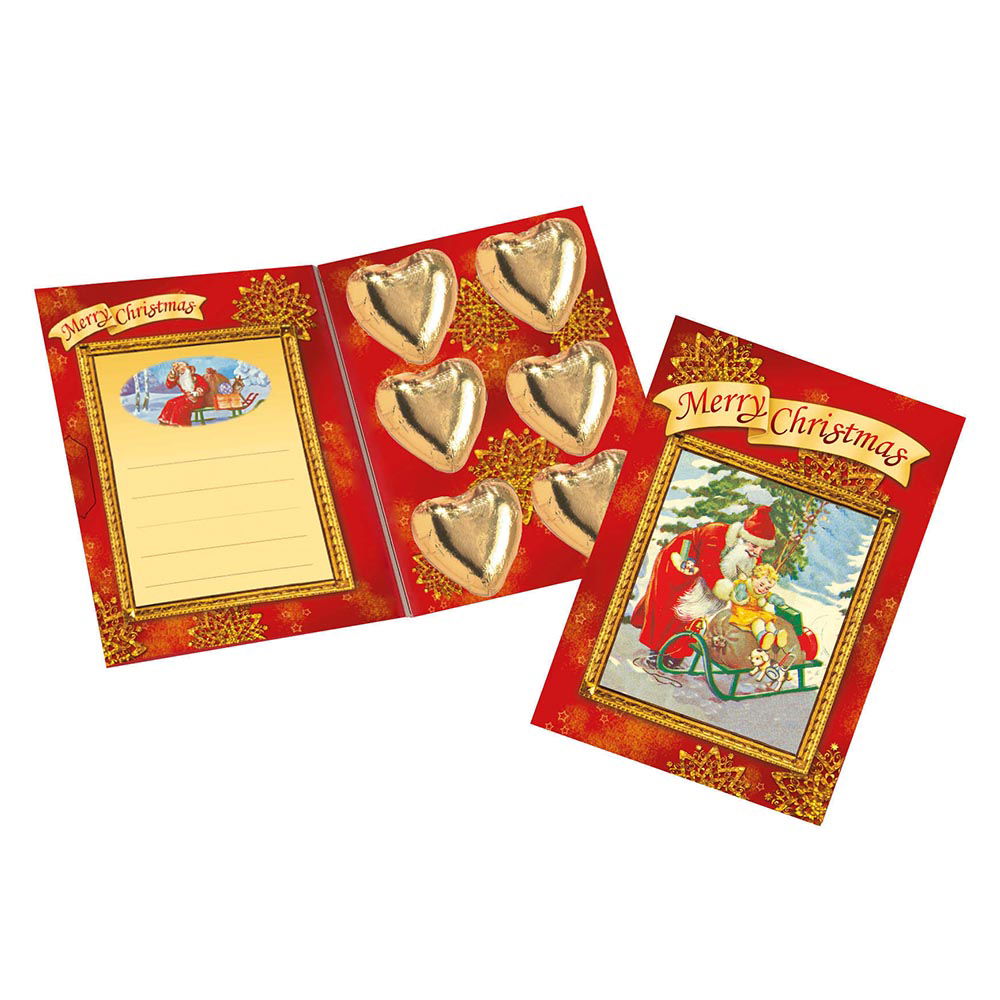 Grußkarte Weihnachten mit Schokoherzen