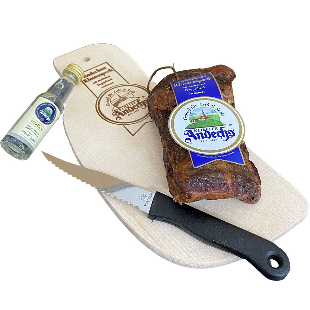 Andechser Klosterspeck mit Andechser Obstler, im Set