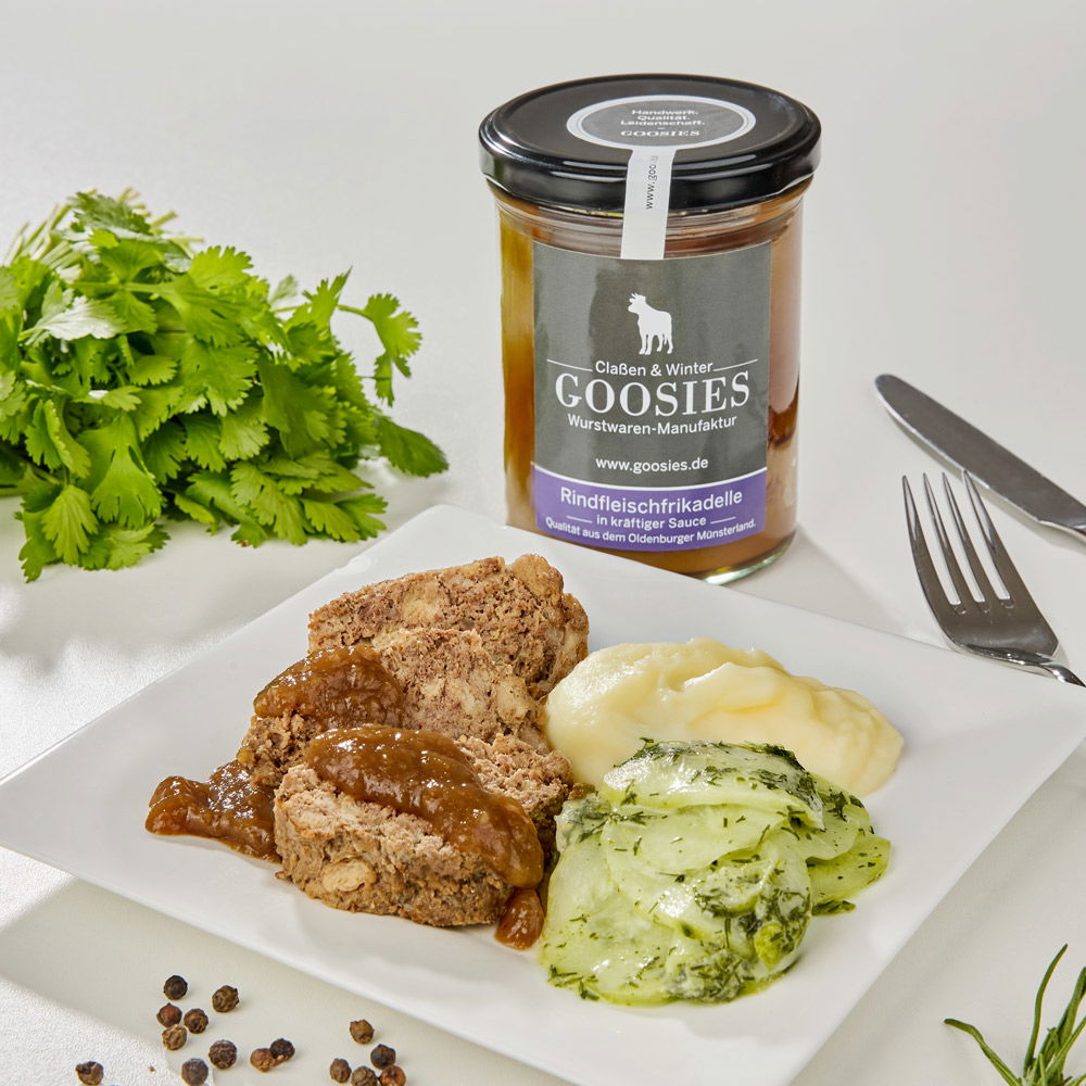 Goosies Rindfleischfrikadelle in kräftiger Sauce