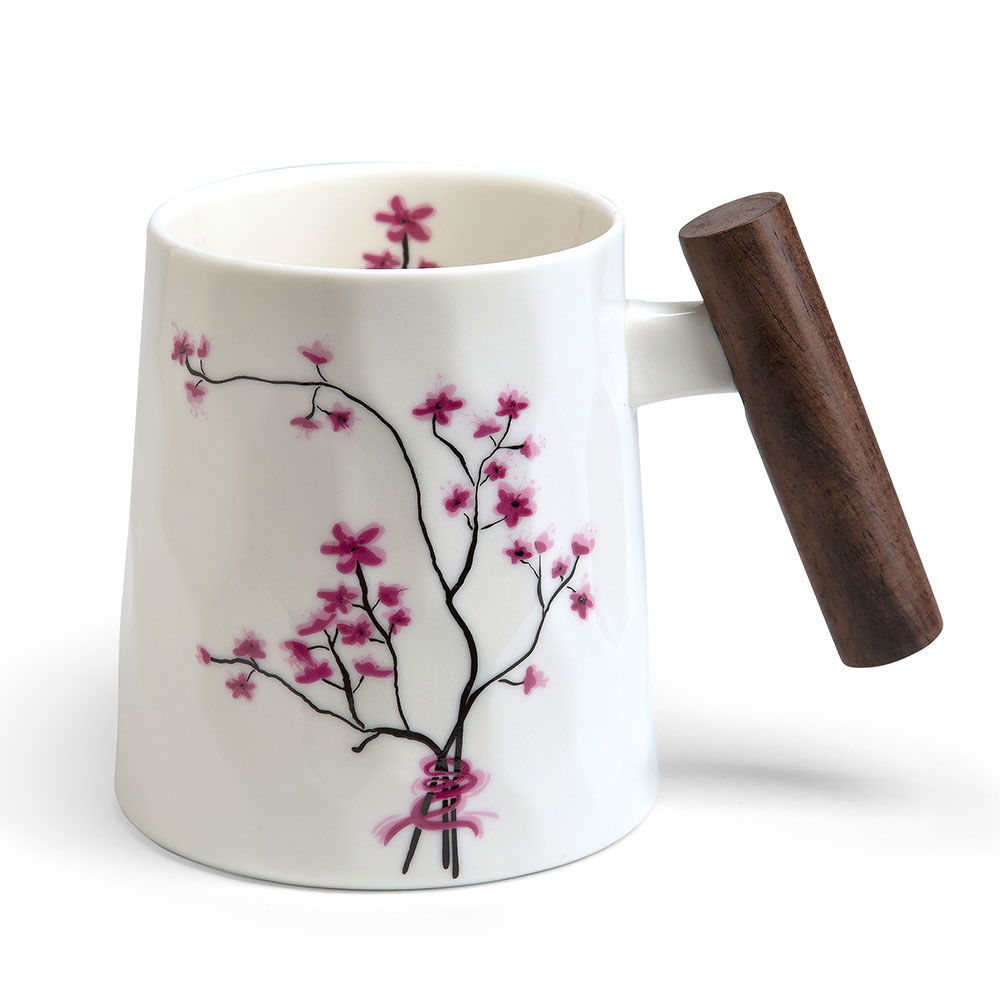 Becher Kirschblüte mit Holzgriff