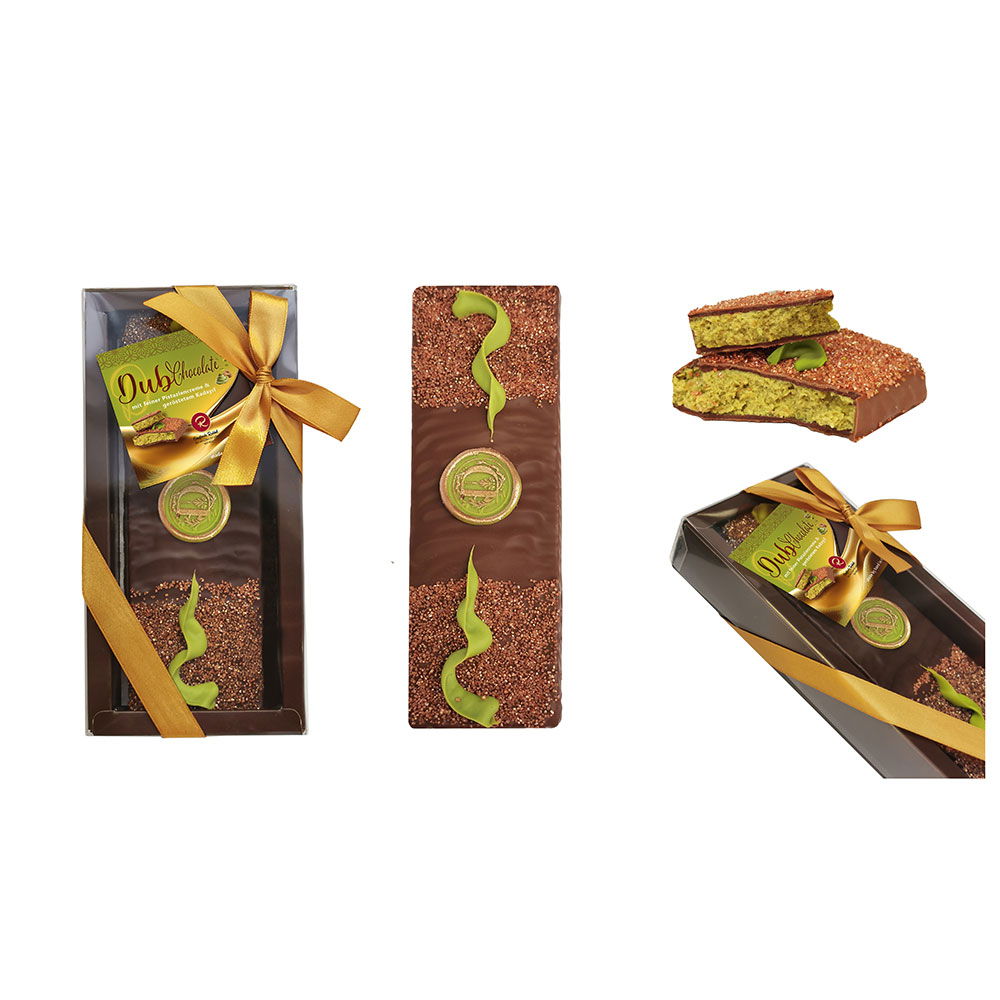 Dub-Vollmilchschokolade mit Pistaziencreme und geröstetem Kadayif