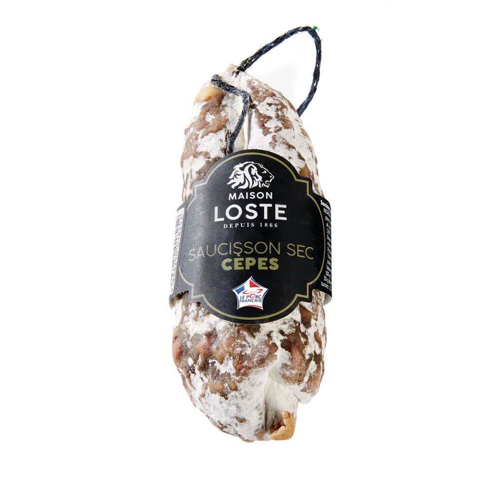 Französische Schweinesalami mit Steinpilzen, im Stück