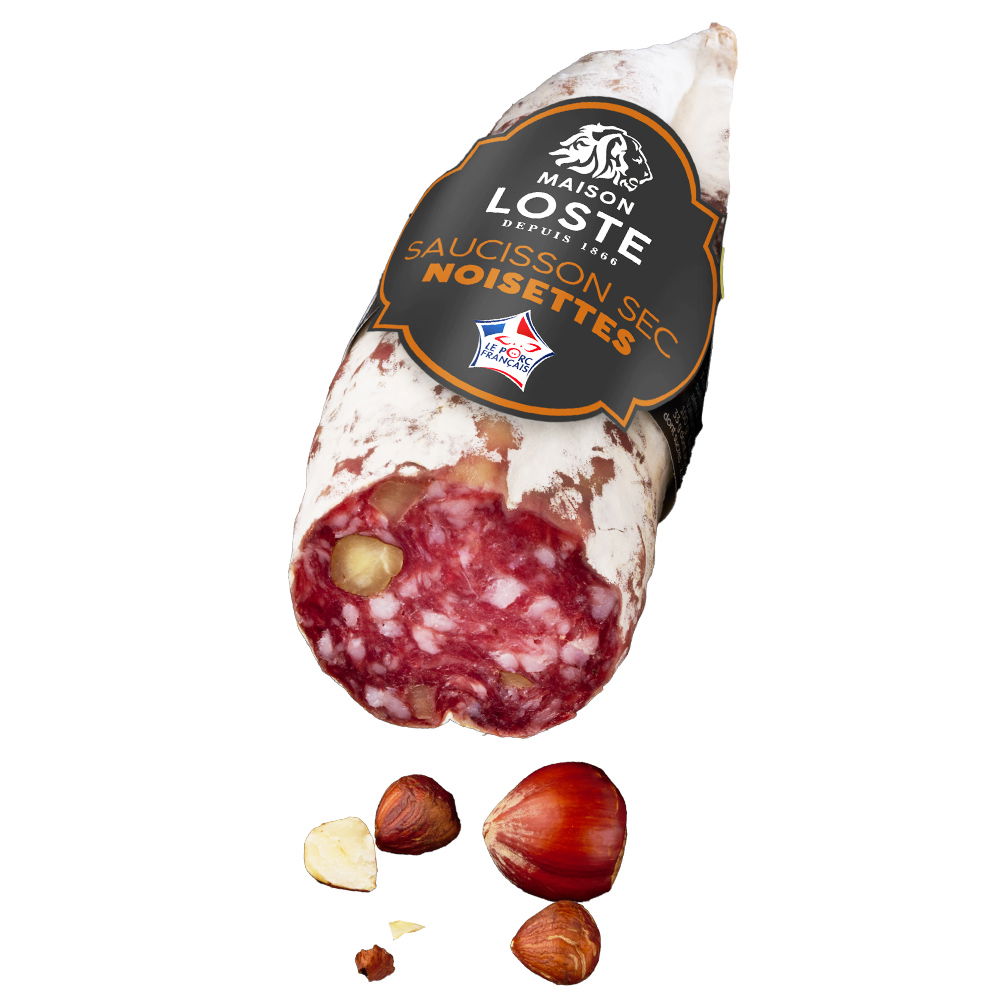 Französische Salami mit Haselnüssen, im Stück