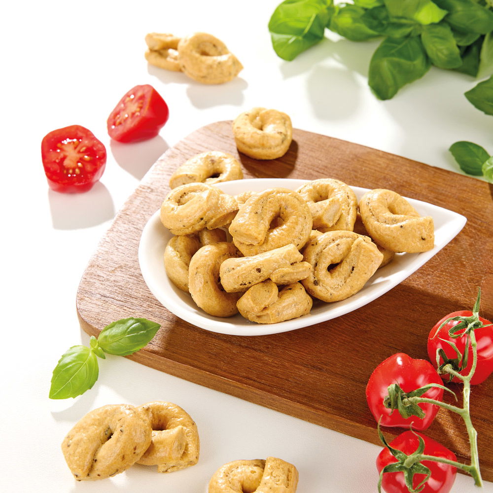 Italienisches Knabbergebäck Taralli mit Tomate-Basilikum Bio