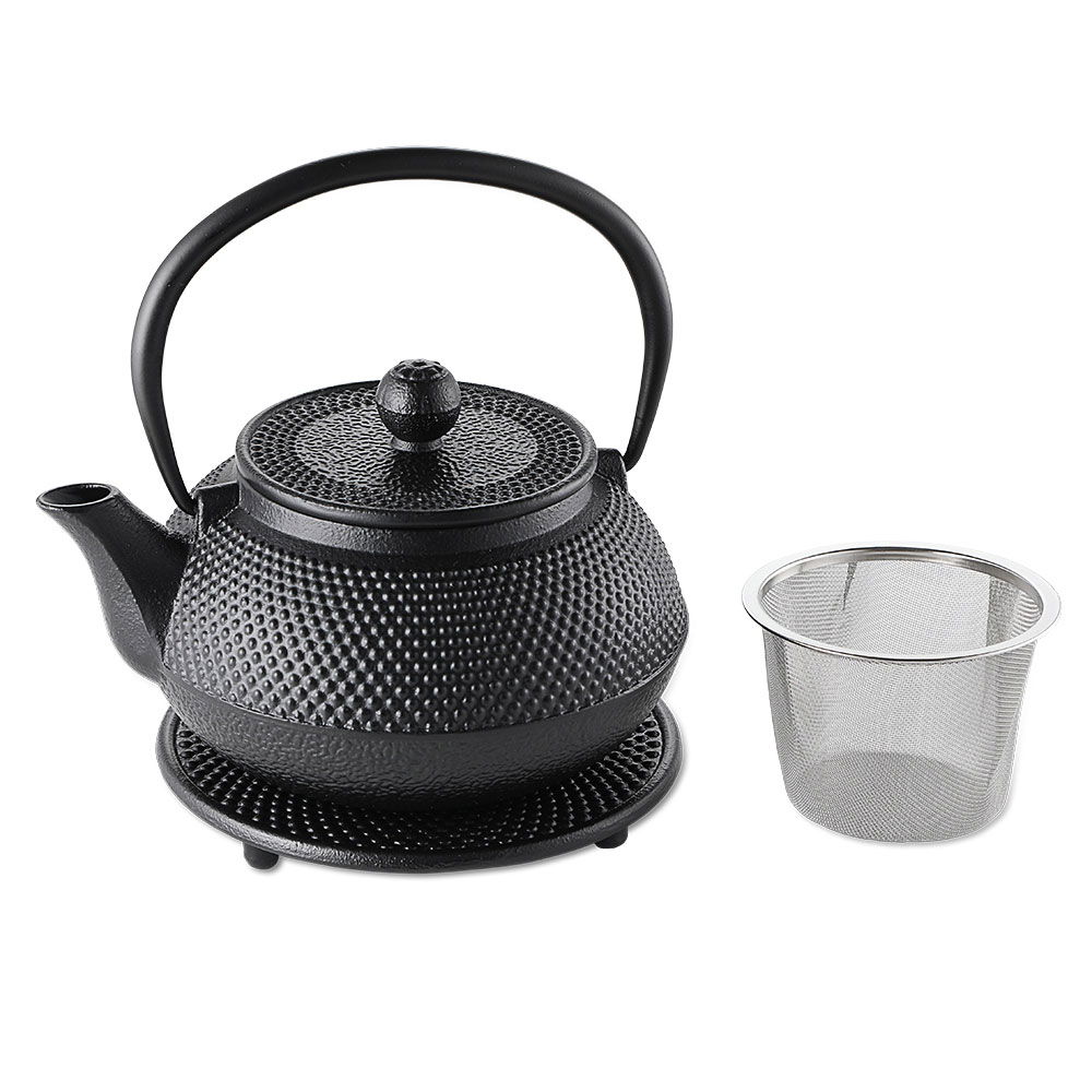 Gusseisen-Teekanne mit Edelstahlfilter und Untersetzer