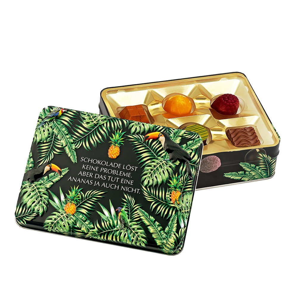 Rabbel Präsentdose "Schokolade löst keine Probleme. Aber das tut eine Ananas ja auch nicht"