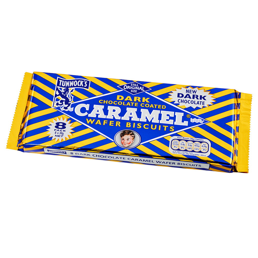 Tunnock's Waffel-Riegel aus Zartbitterschokolade mit Karamell
