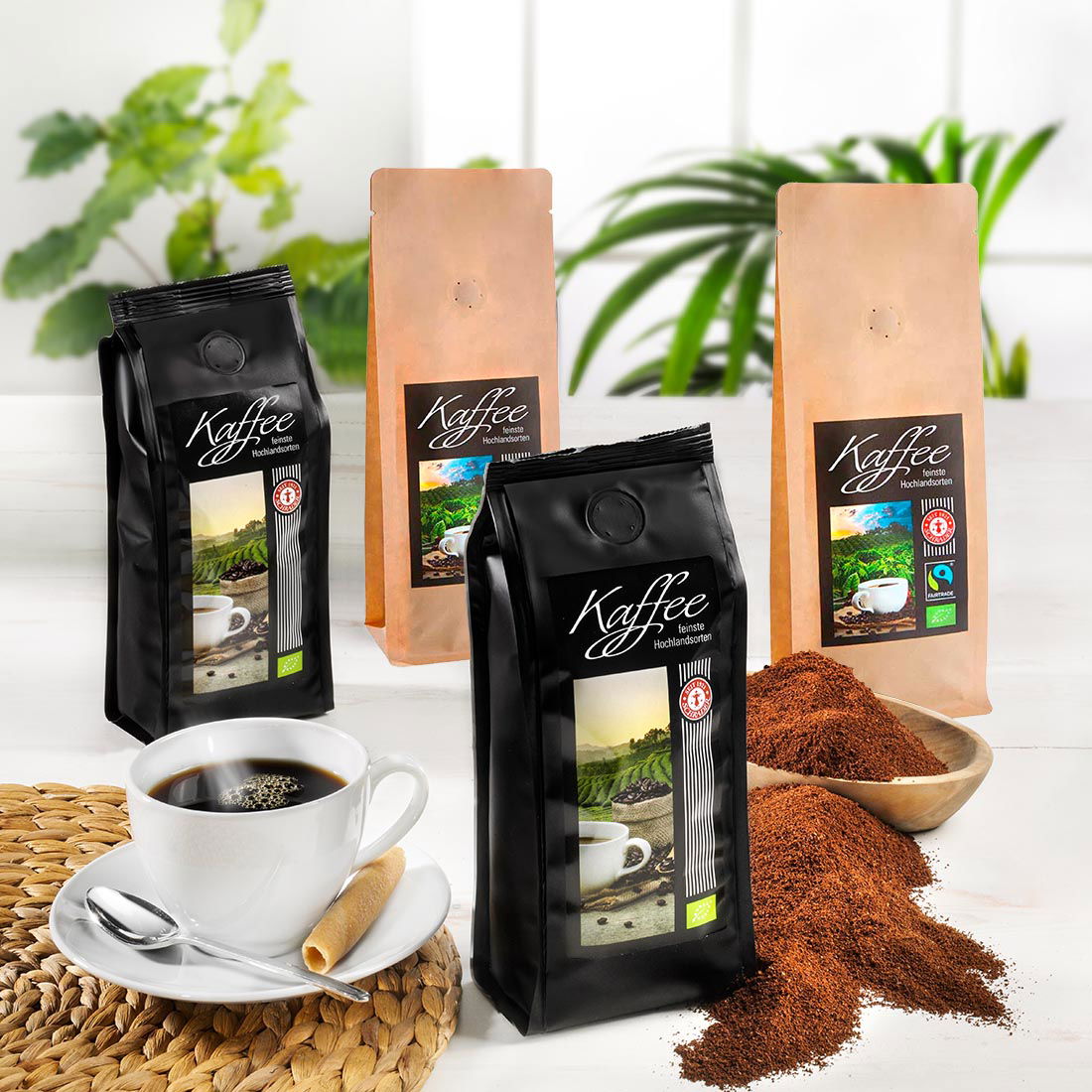 Plantagen-Kaffeespezialitäten Länderreise 4er-Set Bio, ganze Bohne