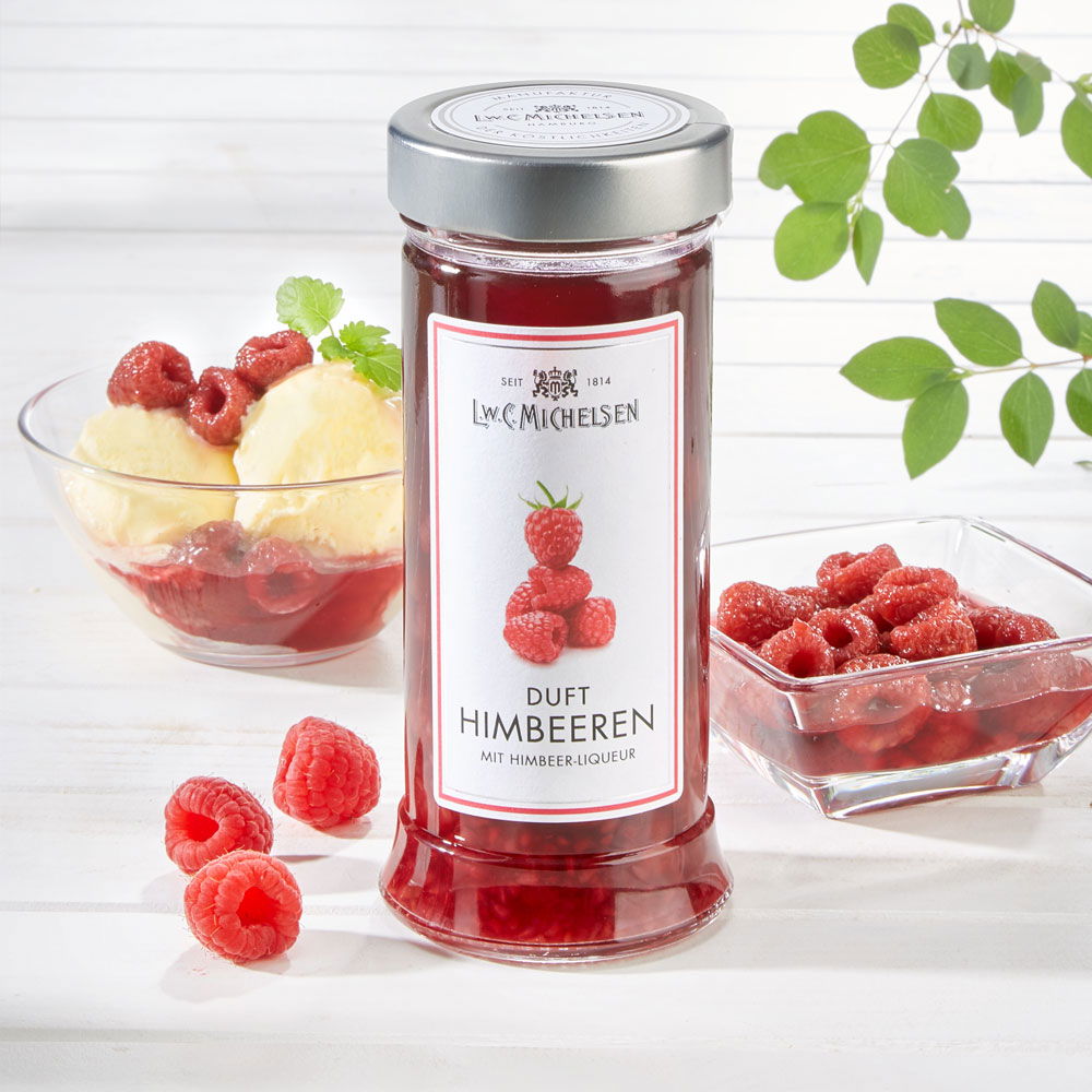 Himbeeren in Vanille-Himbeer-Likör