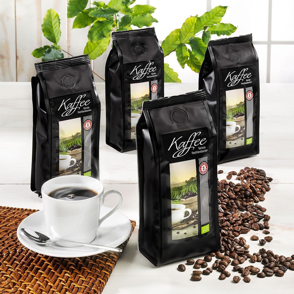 Kaffee Spezialitäten Sortiment Bio, ganze Bohne