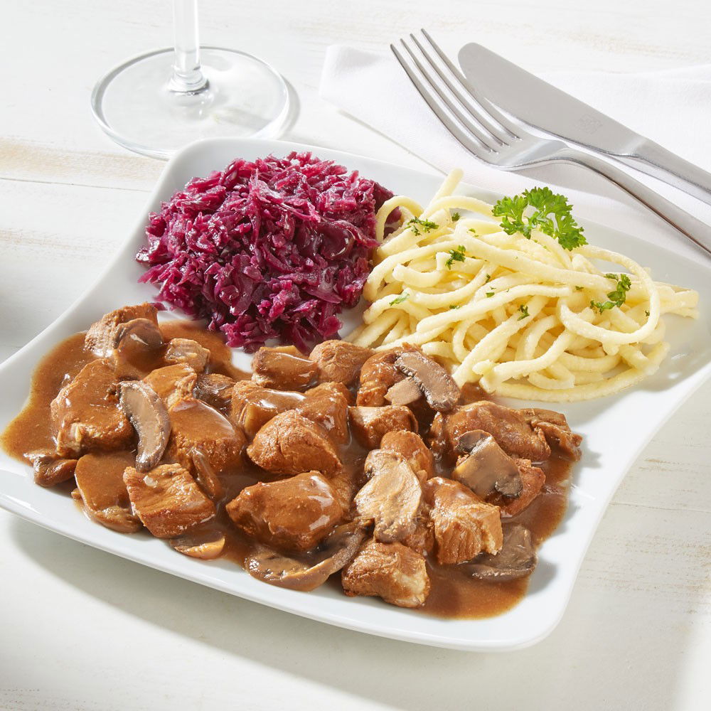 Dürrröhrsdorfer Schweinegulasch mit Champignons