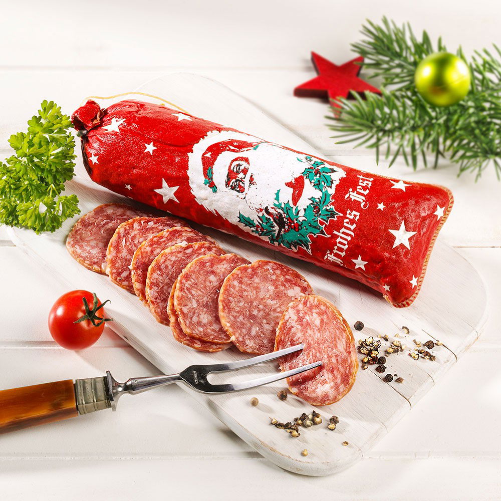 Weihnachts-Salami Frohes Fest, im Stück