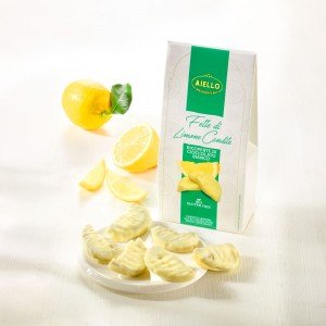 Kandierte Zitronenscheiben in weißer Schokolade Bio